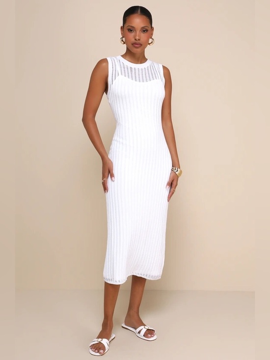 Lulus Dresses & Skirts - Lulu's White Sleeveless Ribbed Knit Midi Dress